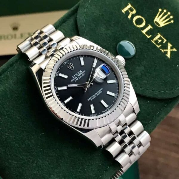 Rolex Datejust 41  Silver & Steel Fluted Jubilee Black Dial Swiss Semi ETA 3235 Movement - Image 3