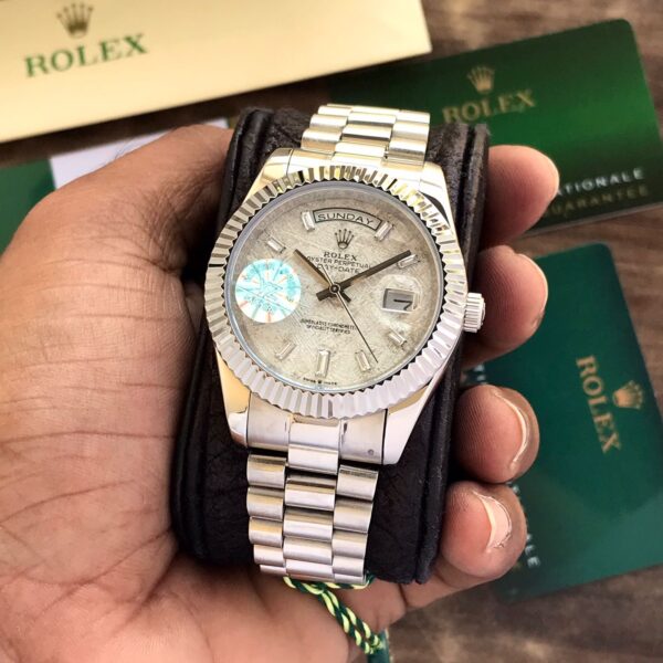 Rolex Day-Date Just 41 Silver Grey Dial & Silver Tone Chain Automatic Men’s Watch