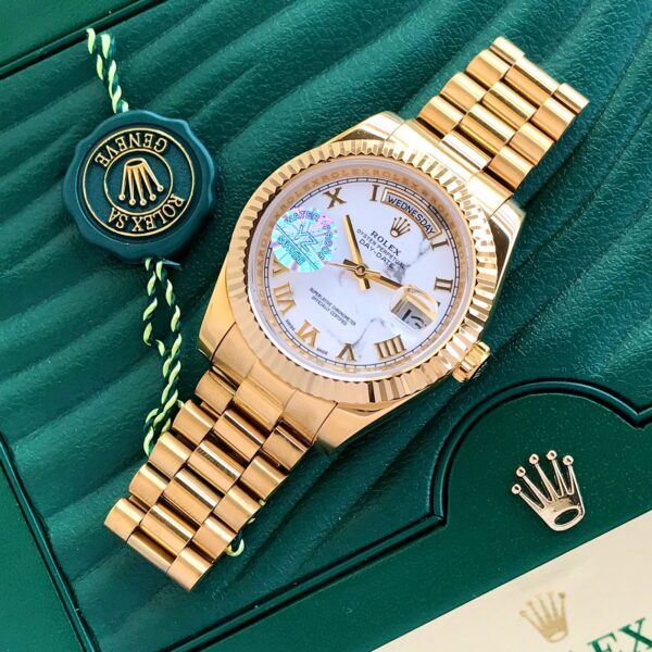 Rolex Date Just 41Yellow Gold Tone & White Dial Jubli Chain Japanese Automatic Master Quality Men’s Watch - Image 3