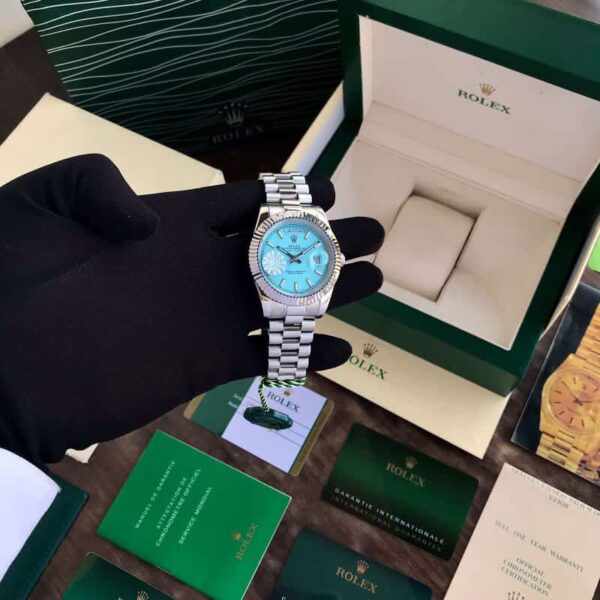 Rolex Date Just Silver Tone Sky Blue Dial Automatic Mens Watch - Image 5