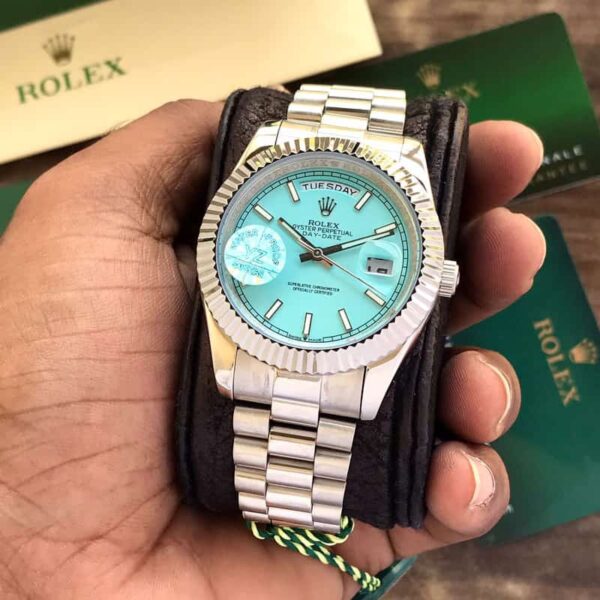 Rolex Date Just Silver Tone Sky Blue Dial Automatic Mens Watch