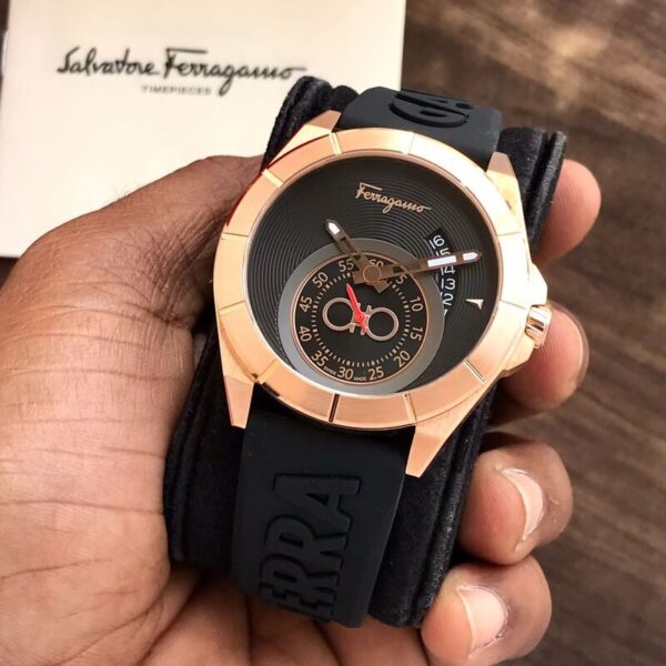 FERRAGAMO Rose gold & Black Analog Silicon Mens Watch SF1Y00720