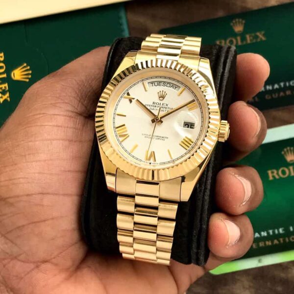 Exclusive Rolex Day Date 41 Gold Tone White Dial Japanese Automatic Mens Watch