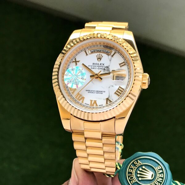 Rolex Date Just 41Yellow Gold Tone & White Dial Jubli Chain Japanese Automatic Master Quality Men’s Watch - Image 2