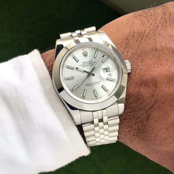 Rolex Date Just 41 Stainless Steel Silver Tone White Dial Japanese Automatic Master Quality Men’s Watch - Image 3