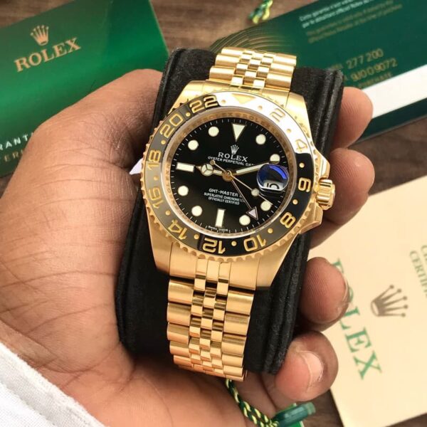 Rolex GMT-Master II With Black Ceramic Bezel Full Gold Tone & Black Dial Japanese Automatic Master Quality Mens Watch