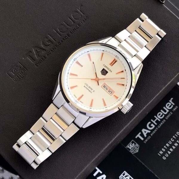 Tag Heuer Calibre 5 Stainless Steel Copper White Dial Automatic Master Quality Mens Watch - Image 4