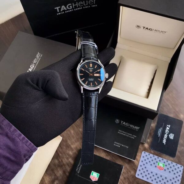 Tag Heuer Grand Carrera Calibre 5 Day Date Black Dial & Black Leather Strap Swiss Japanese Automatic Machinery Mens Watch - Image 6