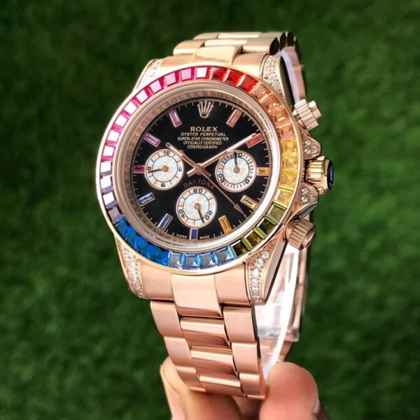 Rolex Rainbow Daytona Rose gold Tone Automatic Japanese Mens Watch - Image 3