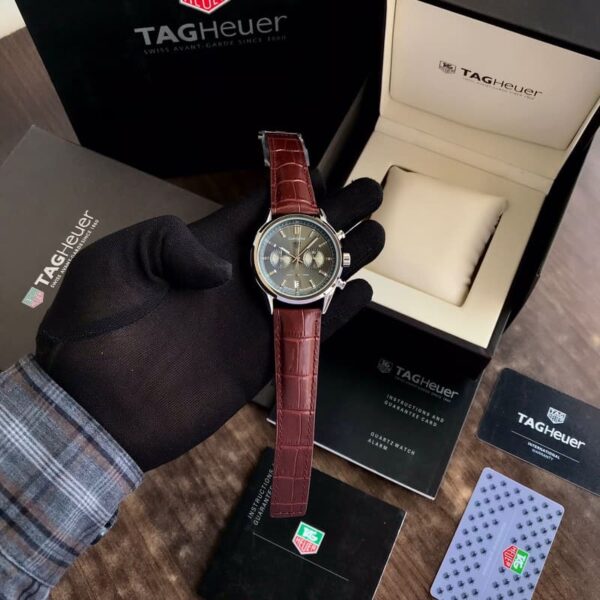 Tag Heuer Carrera Japanese Machinery Grey Dial & Brown Leather Strap Master Quality Mens Watch - Image 5