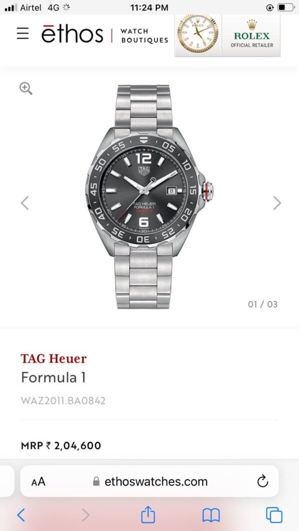 TAG Heuer Carerra Formula 1 Special Edition Re-Imagines Formula 1 Racing Grey Dial Automatic Mens Watch - Image 2