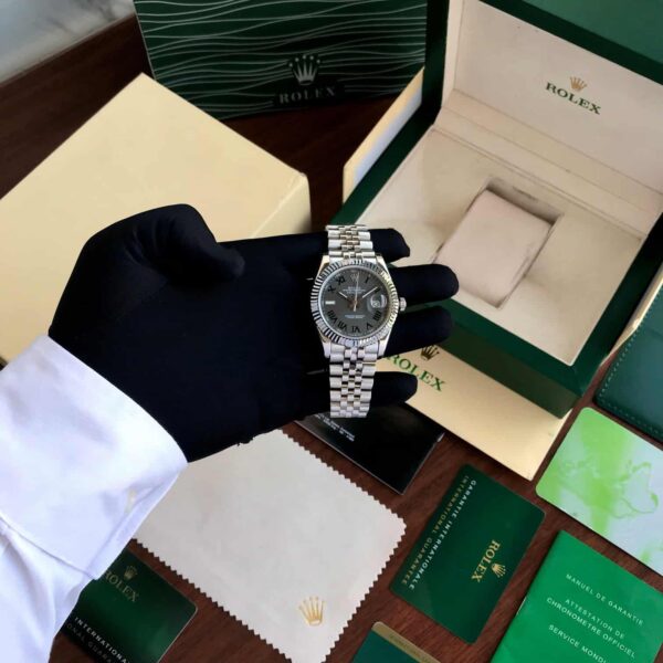 Rolex Date Just 41 Stainless Steel Grey Dial Jubli Chain Belt Japanese Master Quality Mens Watch - Image 5