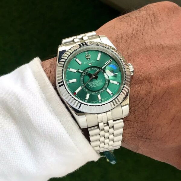 Rolex SkyDweller Stainless Steel Green Dial & Jubli Chain Strap Japanese Automatic Master Quality Men’s Watch - Image 4