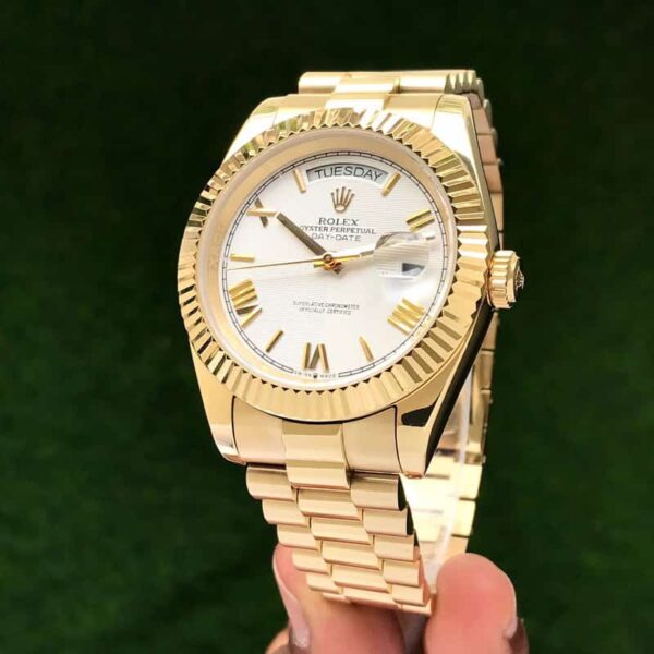 Exclusive Rolex Day Date 41 Gold Tone White Dial Japanese Automatic Mens Watch - Image 3