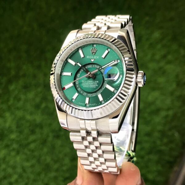 Rolex SkyDweller Stainless Steel Green Dial & Jubli Chain Strap Japanese Automatic Master Quality Men’s Watch - Image 3