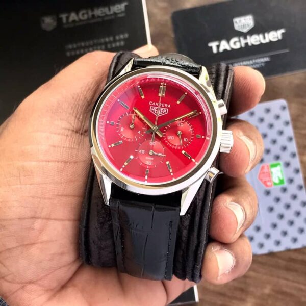 Tag Heuer Grand Carrera Red Dial & Black Leather Strap Japanese Master Quality Men’s Watch