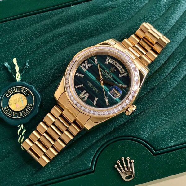 Exclusive Rolex Day Date Golden Green Dial & Diamond Basel Japanese Automatic Watch - Image 3