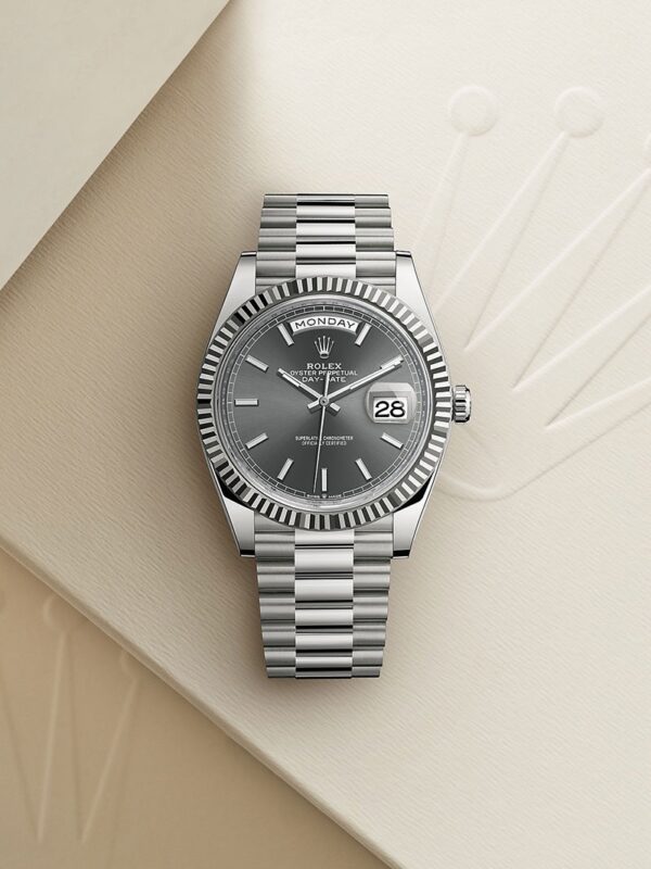 Rolex Day Date 40 Stainless Steel Grey Dial Japanese Automatic Master Quality Mens Watch - Image 2