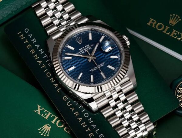 Rolex Date Just 41 Blue Motif Index Dial Fluted Bezel Jubilee Stainless Steel & Japanese Master Quality Mens Watch - Image 3