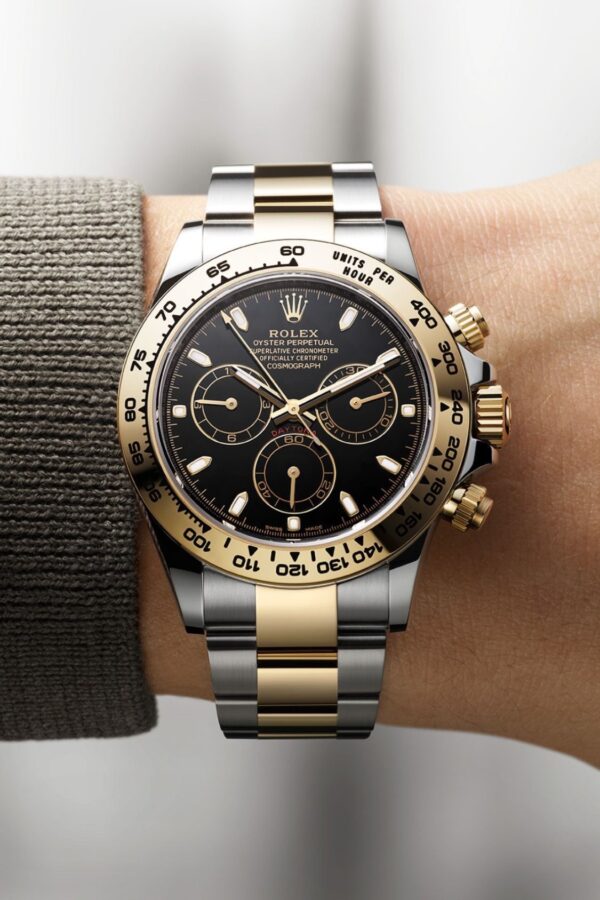 Rolex Daytona Panda Stainless Steel Gold & Black Dial Japanese Master Quality Automatic Men’s Watch - Image 6