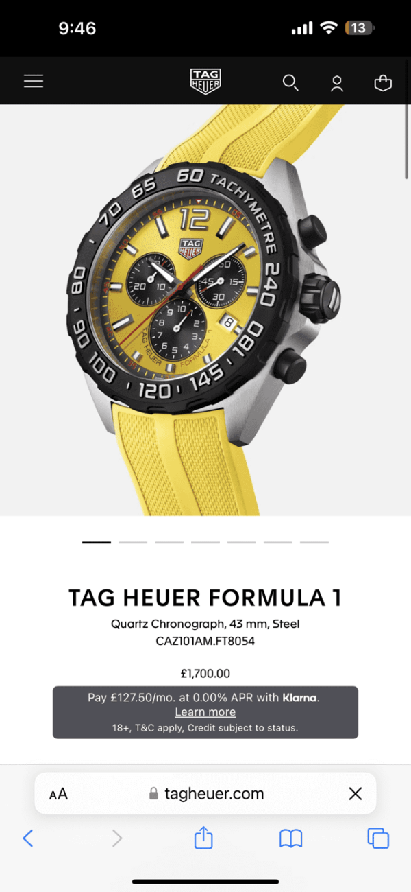 Tag Heuer Formula 1 Yellow Stainless Steel Japanese Quality Quartz Chronograph Master Quality Men’s Watch - Image 2