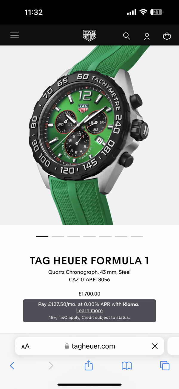 Tag Heuer Formula 1 Green Stainless Steel Japanese Quality Quartz Chronograph Master Quality Men’s Watch - Image 2