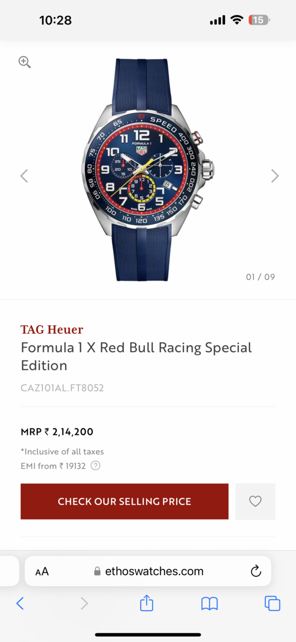 TAG Heuer
Formula 1 X Red Bull Racing Blue Rubber Belt Special Edition Master Quality Mens Watch - Image 2