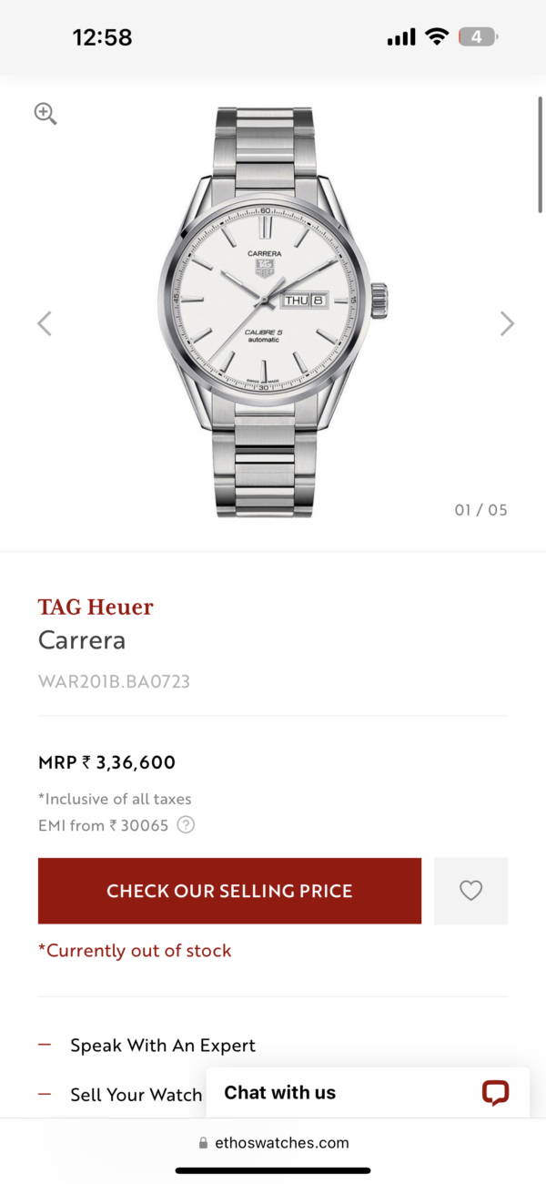 Tag Heuer Calibre 5 Stainless Steel White Dial Automatic Master Quality Mens Watch - Image 2