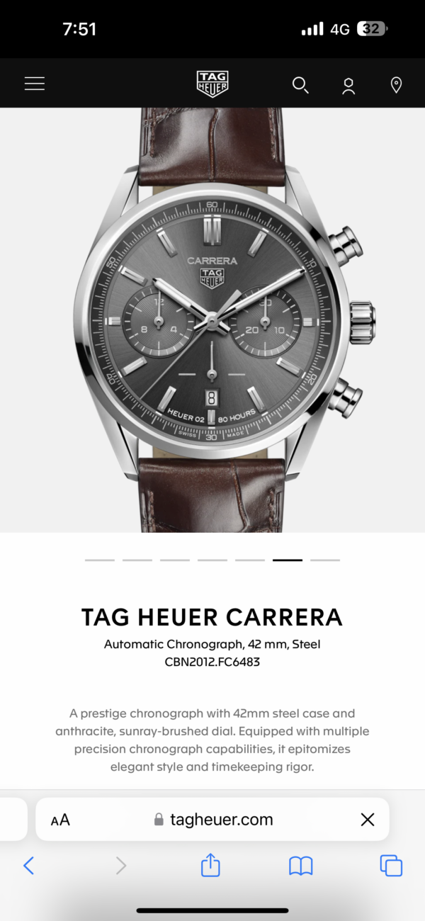 Tag Heuer Carrera Japanese Machinery Grey Dial & Brown Leather Strap Master Quality Mens Watch - Image 2