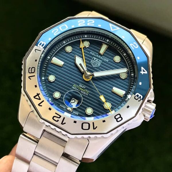 TAG Heuer Aquaracer Professional 300 GMT Blue Basel & Silver Chain Automatic Mens Watch - Image 5