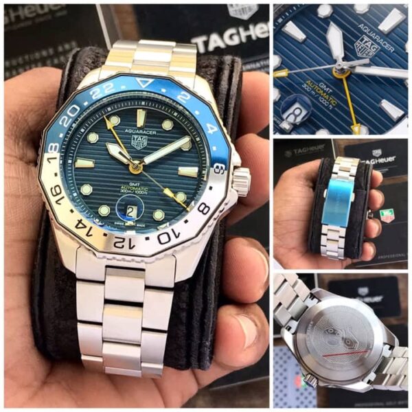 TAG Heuer Aquaracer Professional 300 GMT Blue Basel & Silver Chain Automatic Mens Watch - Image 6