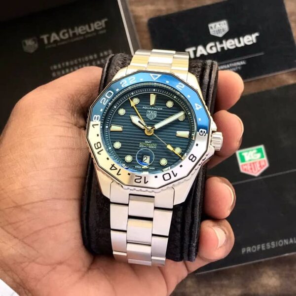 TAG Heuer Aquaracer Professional 300 GMT Blue Basel & Silver Chain Automatic Mens Watch