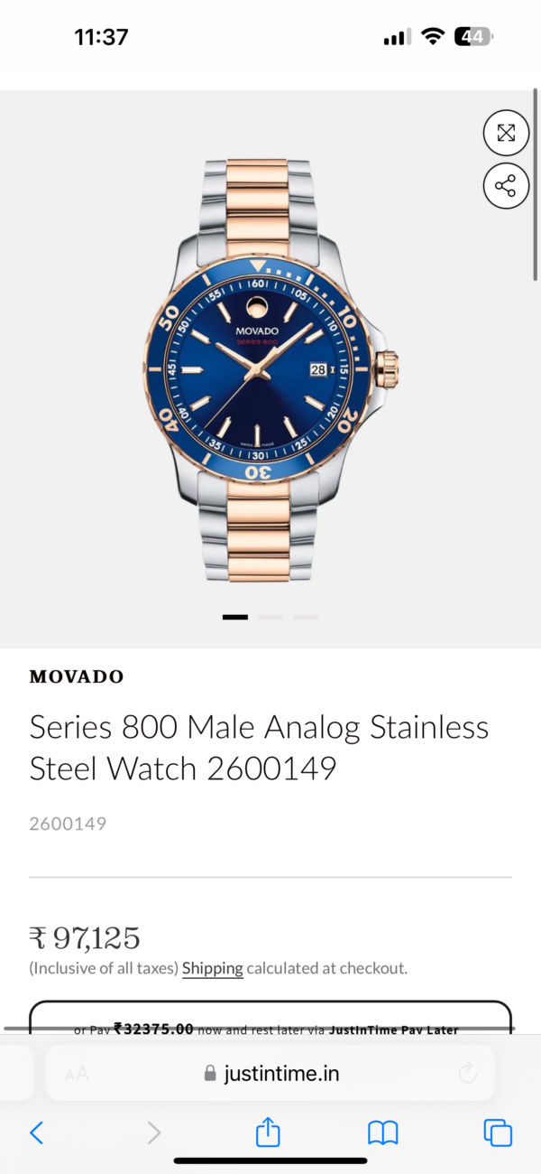 MOVADO Series 800 Two Tone Blue Dial 
Analog Stainless Steel Mens Watch - Image 2