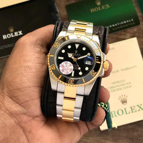 Rolex Submariner Two Tone Black Dail Japanese Automatic Mens Watch