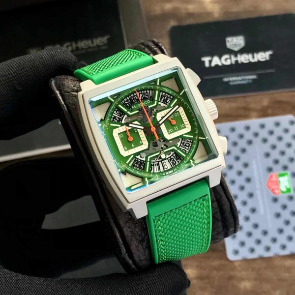 Tag Heuer Monaco Chronographs Japanese Quality Green Edition Mens Watch - Image 4