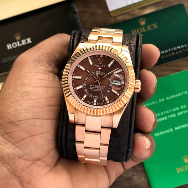 Rolex SkyDweller Rosegold Brown Dial Japanese Automatic Mens Watch