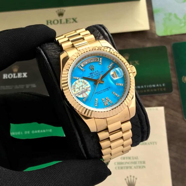 Rolex Day Date 40 Gold Tone Blue Dial Japanese Automatic Mens Watch - Image 3