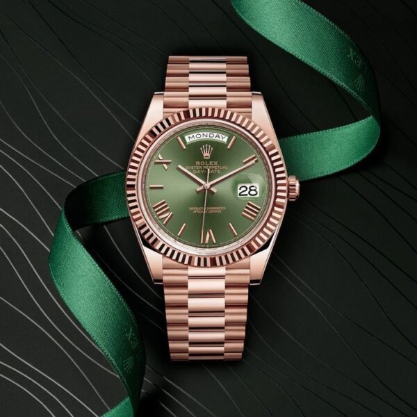 Rolex Day Date 41 Rose Gold Green Dial Japanese Automatic Mens Watch - Image 2