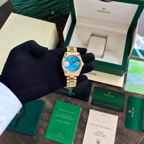 Rolex Day Date 40 Gold Tone Blue Dial Japanese Automatic Mens Watch - Image 6