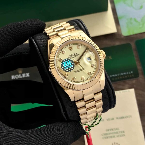 Exclusive Rolex Day Date 41 Gold Tone Gold Dial Dimond Numbers Japanese Automatic Mens Watch - Image 3