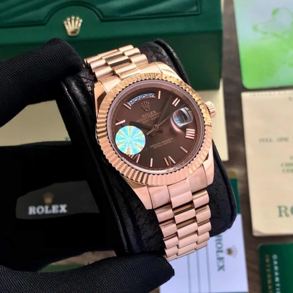 Rolex Day Date 40 Brown Dial Roman Numbers Rosegold Japanese Automatic Mens Watch - Image 4