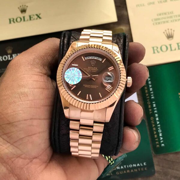 Rolex Day Date 40 Brown Dial Roman Numbers Rosegold Japanese Automatic Mens Watch