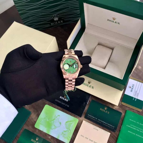 Rolex Day Date 41 Rose Gold Green Dial Japanese Automatic Mens Watch - Image 12