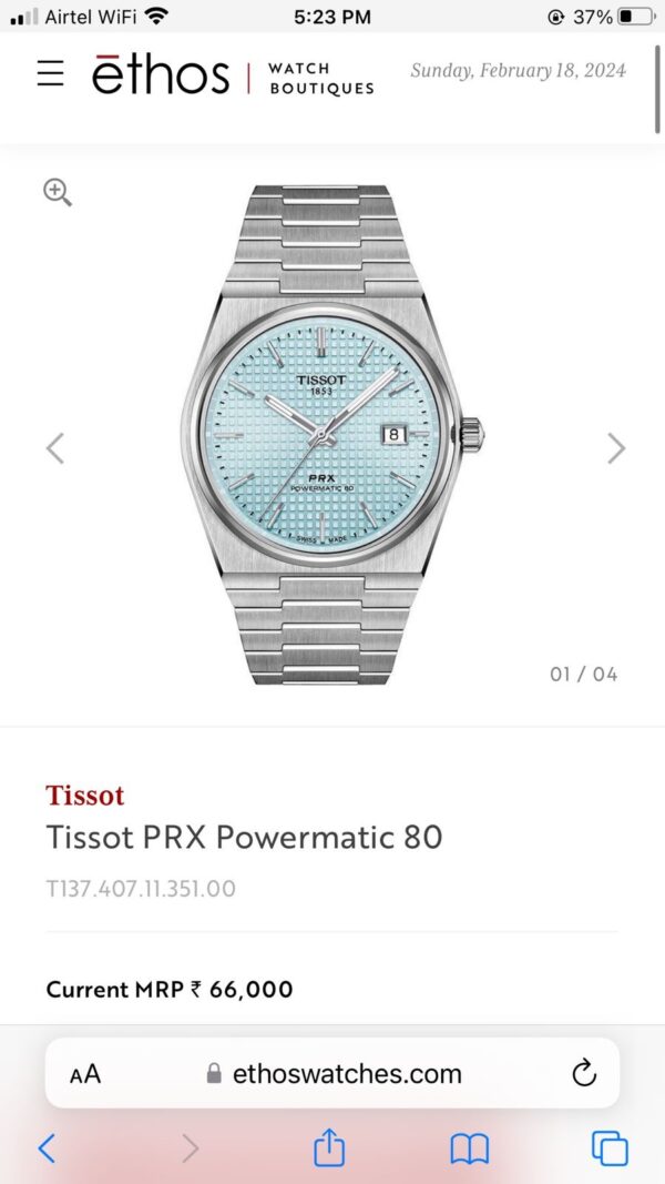 Tissot PRX Powermatic Stainless Steel Japanese Mens Watch - Image 2