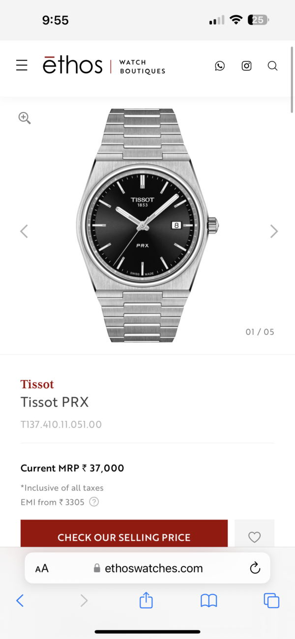 Tissot PRX T-Classic Stainless Steel Black Dial Japanese Quartz Mens Watch - Image 2