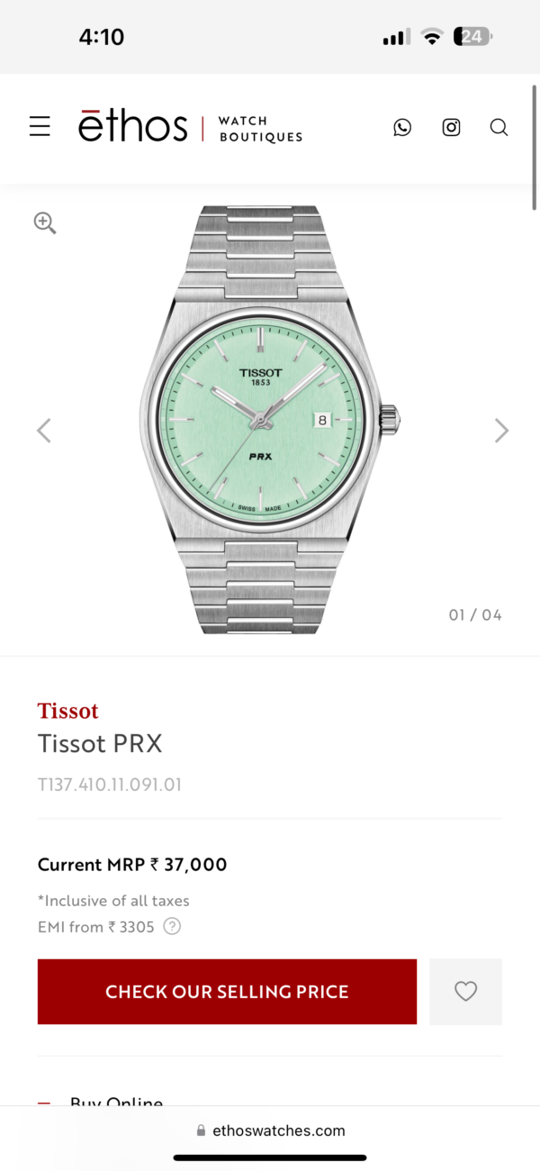 Tissot PRX T-Classic Tiffany Mint Japanese Quartz Movement Stainless Steel Watch - Image 2