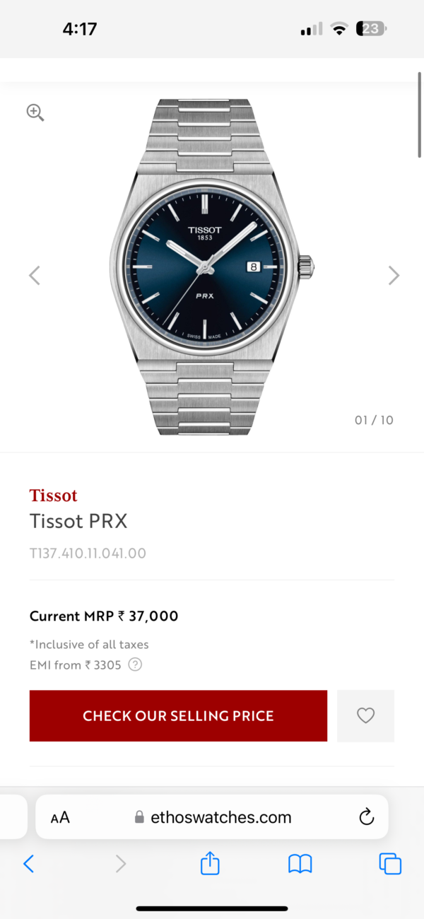 Tissot PRX T-Classic Stainless Steel Blue Dial Japanese Quartz Mens Watch - Image 2