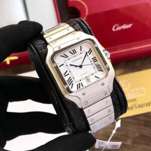 Cartier Santos Large Stainless Steel White Dial Swiss Automatic Mens Watch