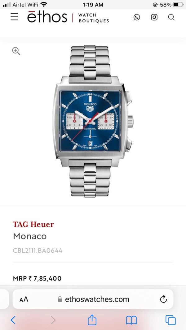 Tag Heuer Monaco Japanese Stainless Steel Blue Dial Mens Watch - Image 2