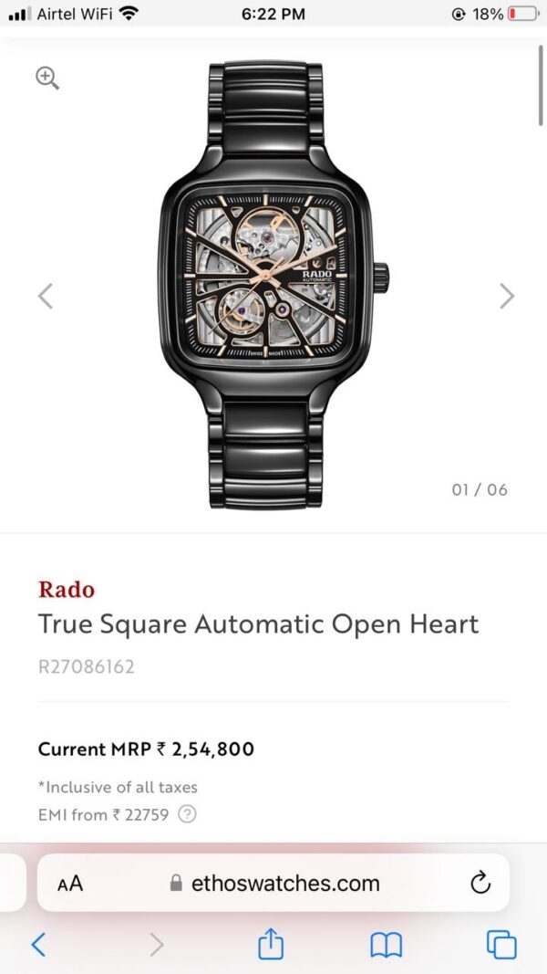 Rado True Square Automatic Open Heart Full Ceramic Mens Watch - Image 2